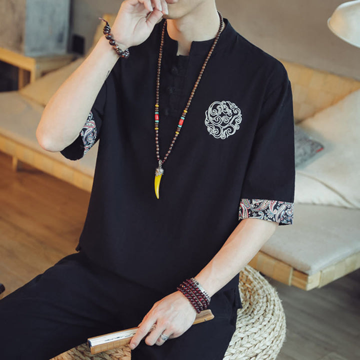 Buddha Stonesカエルボタン 龍刺繍 中国唐装 半袖シャツ リネン メンズ服 - image 32