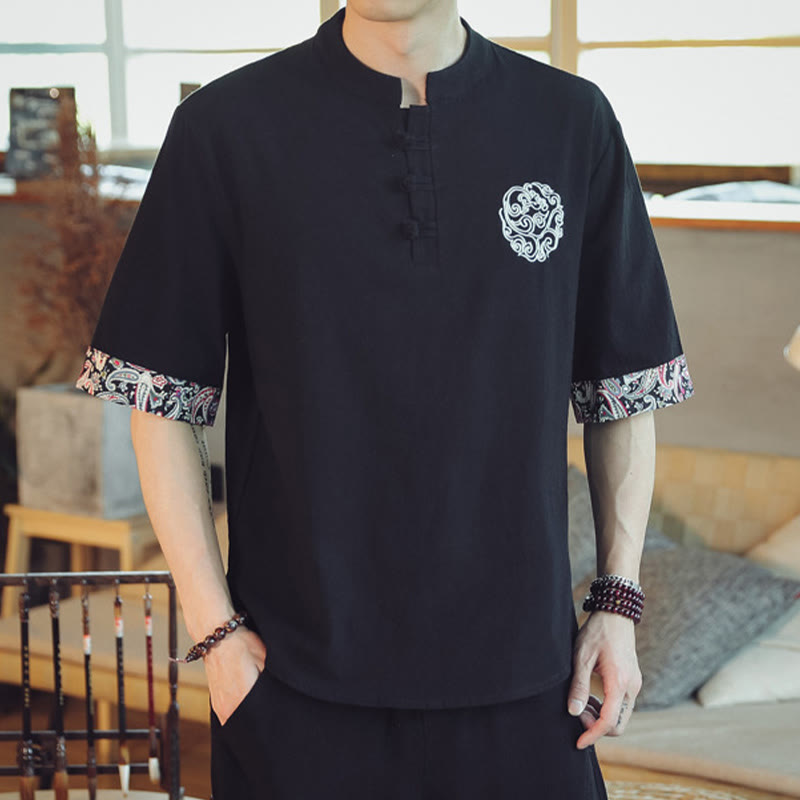Buddha Stonesカエルボタン 龍刺繍 中国唐装 半袖シャツ リネン メンズ服 - image 28