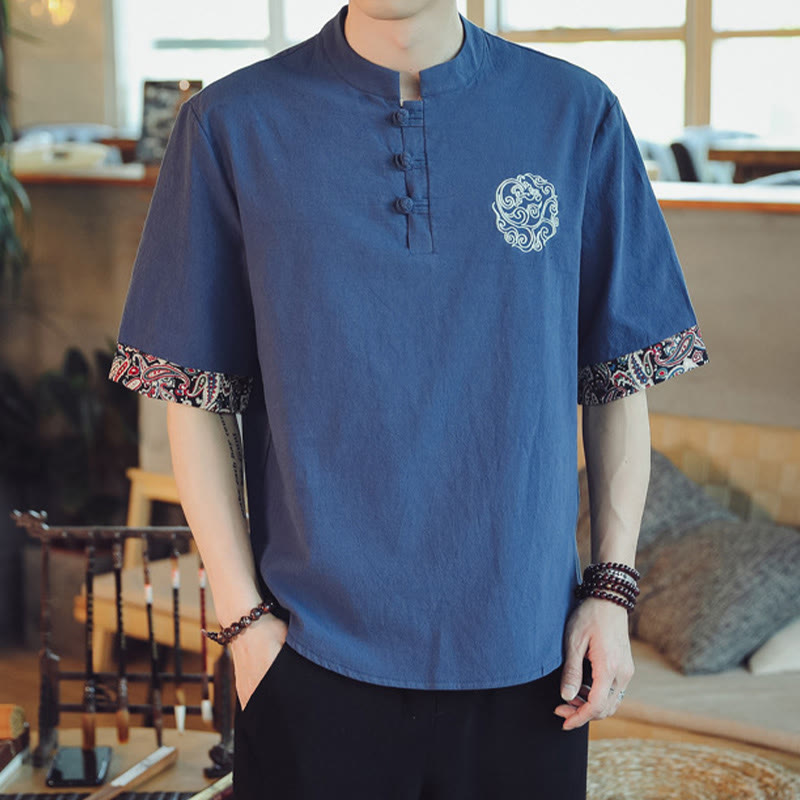 Buddha Stonesカエルボタン 龍刺繍 中国唐装 半袖シャツ リネン メンズ服 - image 34