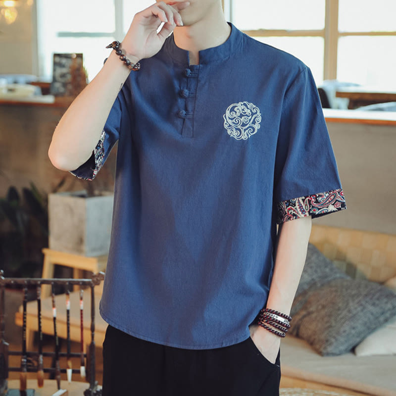 Buddha Stonesカエルボタン 龍刺繍 中国唐装 半袖シャツ リネン メンズ服 - image 36