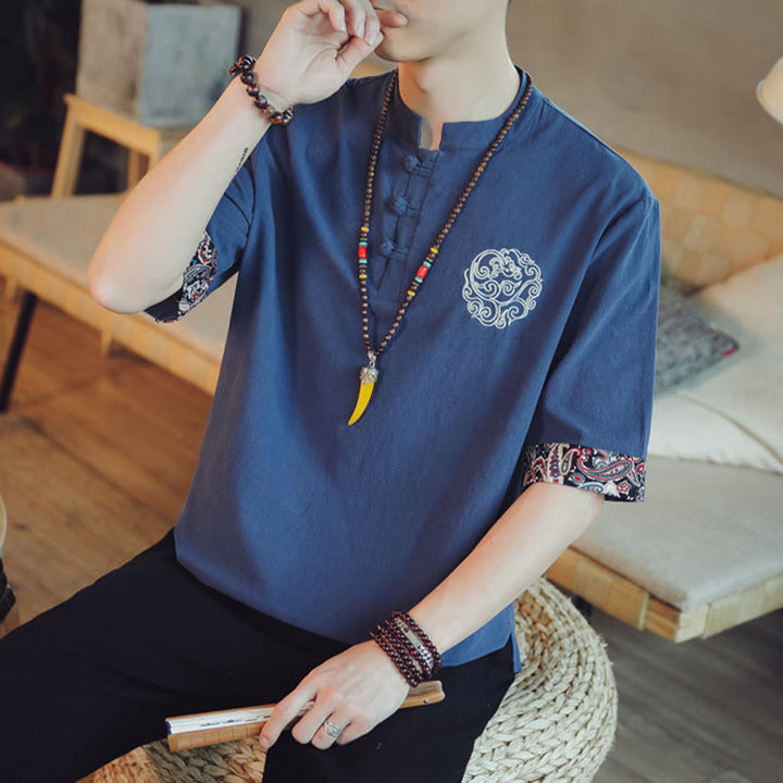Buddha Stonesカエルボタン 龍刺繍 中国唐装 半袖シャツ リネン メンズ服 - image 40
