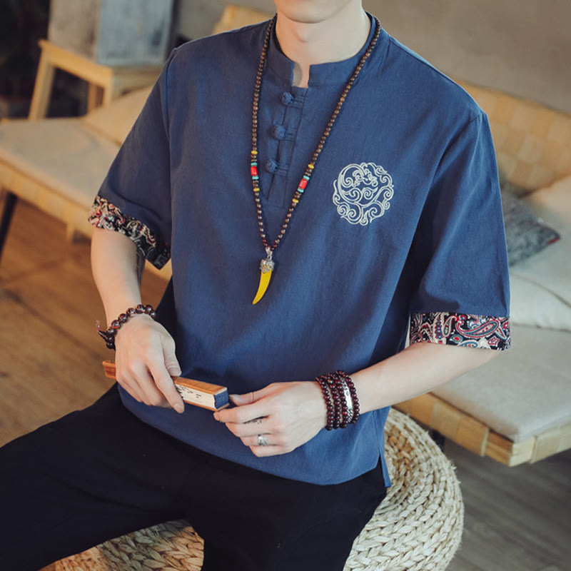 Buddha Stonesカエルボタン 龍刺繍 中国唐装 半袖シャツ リネン メンズ服 - image 39
