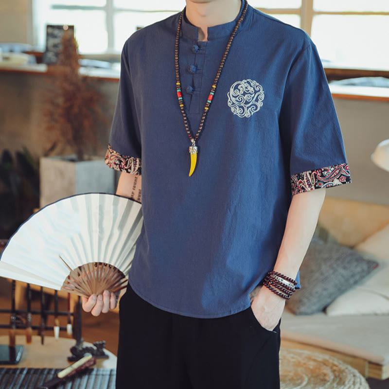 Buddha Stonesカエルボタン 龍刺繍 中国唐装 半袖シャツ リネン メンズ服 - image 38