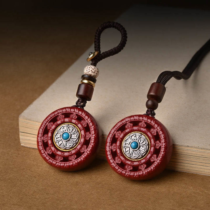 Buddha Stones辰砂オーム・マニ・パドメ・フム祝福 回転式ネックレス ペンダント キーチェーン - image 1