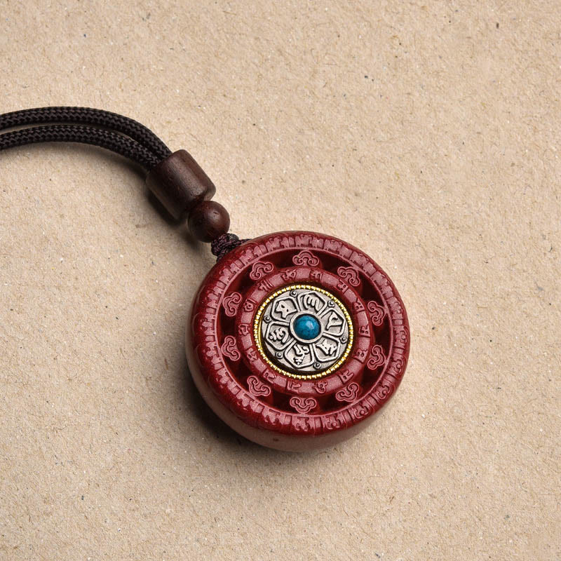 Buddha Stones辰砂オーム・マニ・パドメ・フム祝福 回転式ネックレス ペンダント キーチェーン - 辰砂のネックレス - image 2