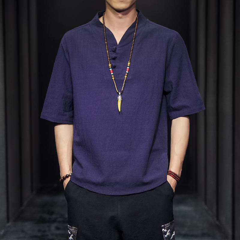 Buddha Stonesカジュアル サマー ハーフスリーブ シャツ コットン メンズ ウェア - スレートブルー - US/UK/AU46、 EU56 (5XL) - image 25