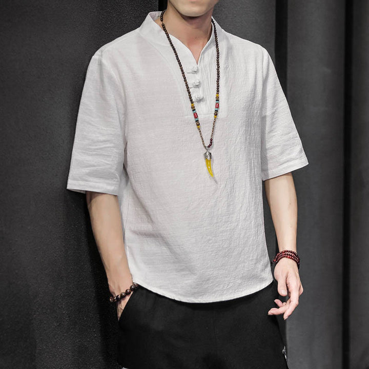 Buddha Stonesカジュアル サマー ハーフスリーブ シャツ コットン メンズ ウェア - 白 - US/UK/AU46、 EU56 (5XL) - image 1
