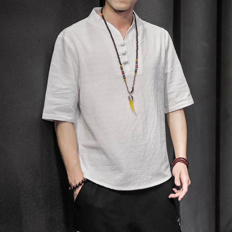 Buddha Stonesカジュアル サマー ハーフスリーブ シャツ コットン メンズ ウェア - 白 - US/UK/AU46、 EU56 (5XL) - image 0