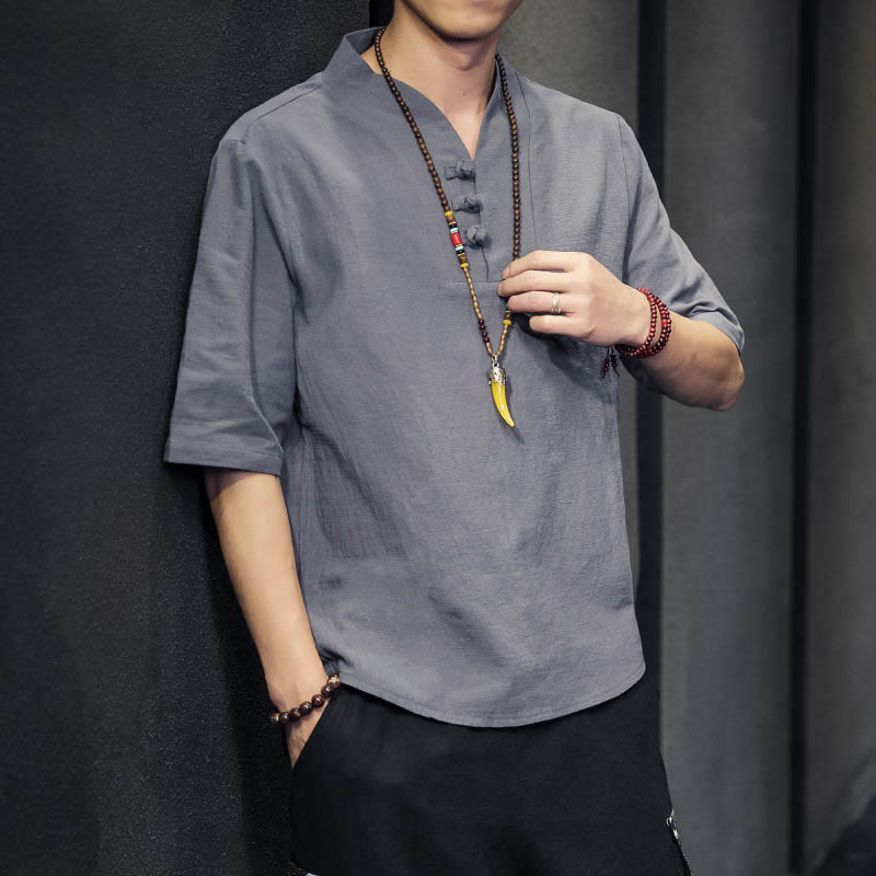 Buddha Stonesカジュアル サマー ハーフスリーブ シャツ コットン メンズ ウェア - グレー - US/UK/AU46、 EU56 (5XL) - image 16