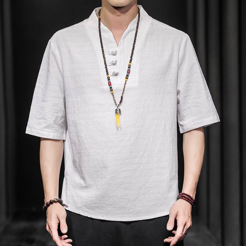 Buddha Stonesカジュアル サマー ハーフスリーブ シャツ コットン メンズ ウェア - image 1
