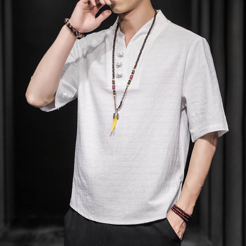 Buddha Stonesカジュアル サマー ハーフスリーブ シャツ コットン メンズ ウェア - image 3