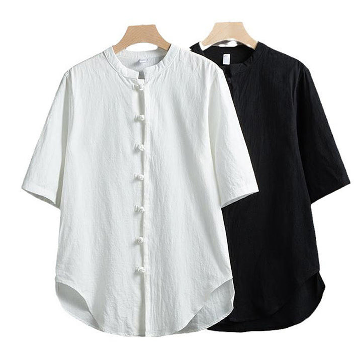 Buddha Stonesカエルボタン 無地 中国唐装 半袖シャツ コットンリネン メンズ服 - image 7