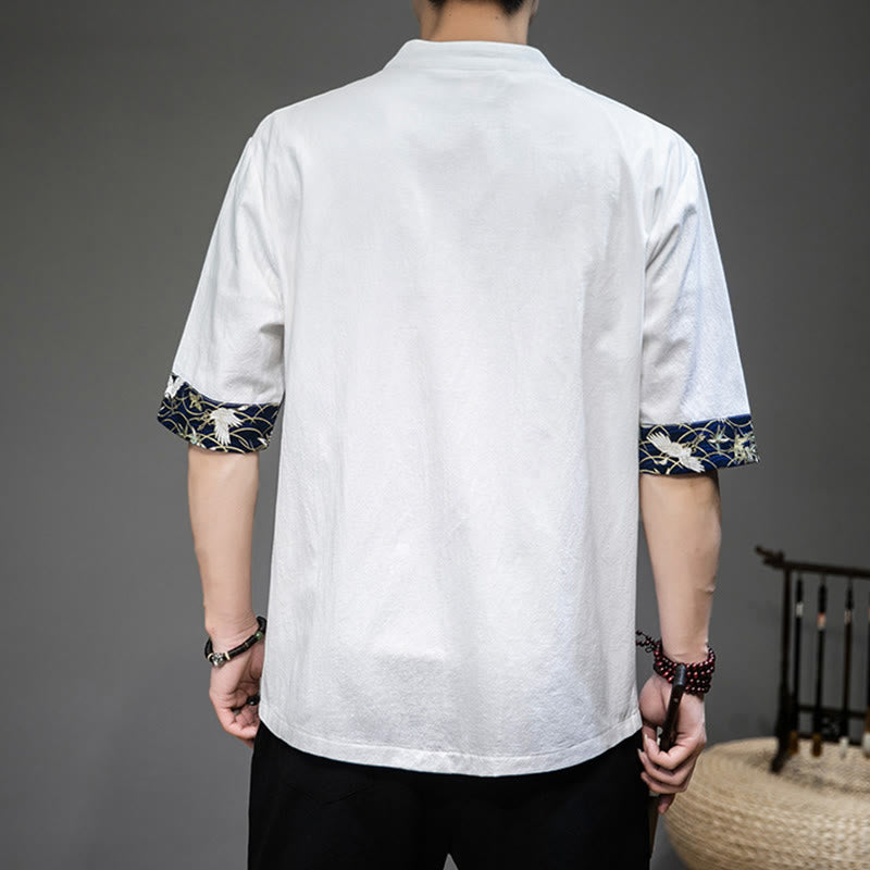 Buddha Stonesカエルボタン 中国唐装 半袖 鶴シャツ ジャケット リネン メンズ 服 - image 2