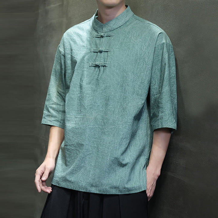 Buddha Stonesメンズ 中国風 カエルボタン 唐装 半袖 コットンリネン シャツ - image 11