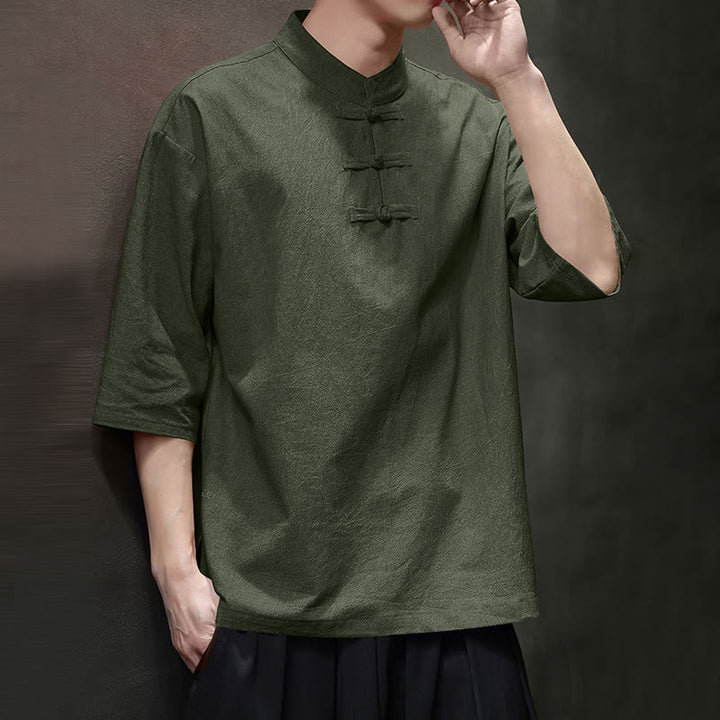 Buddha Stonesメンズ 中国風 カエルボタン 唐装 半袖 コットンリネン シャツ - image 4
