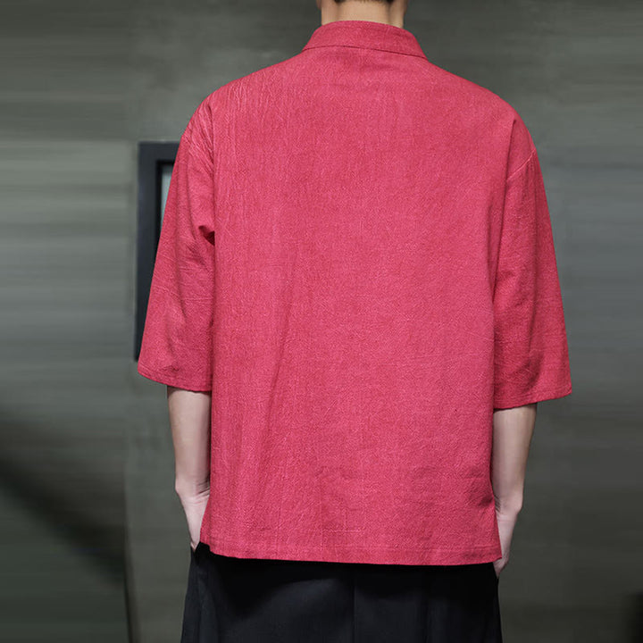 Buddha Stonesメンズ 中国風 カエルボタン 唐装 半袖 コットンリネン シャツ - image 14