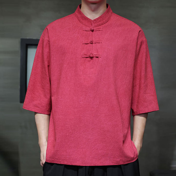 Buddha Stonesメンズ 中国風 カエルボタン 唐装 半袖 コットンリネン シャツ - image 13