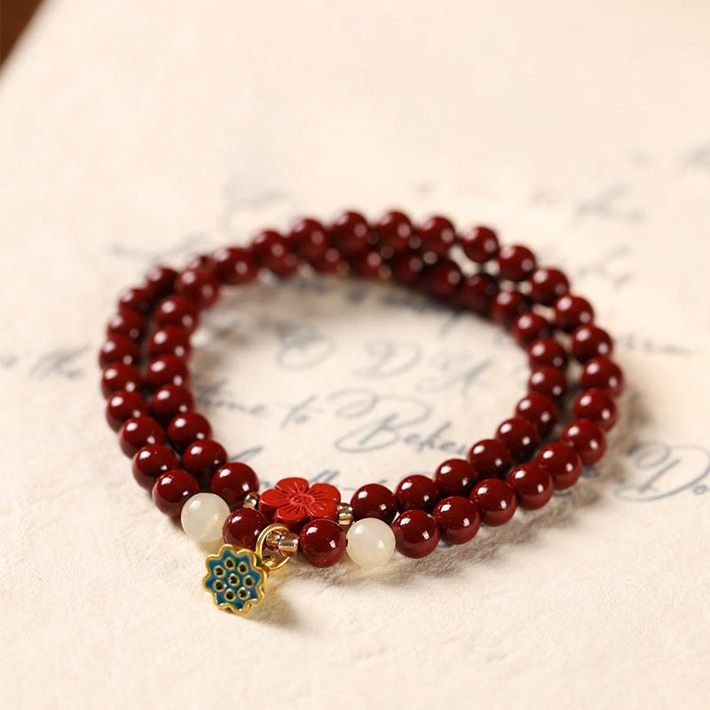 Buddha Stones辰砂 蓮チャーム ダブルラップ 祝福ブレスレット
