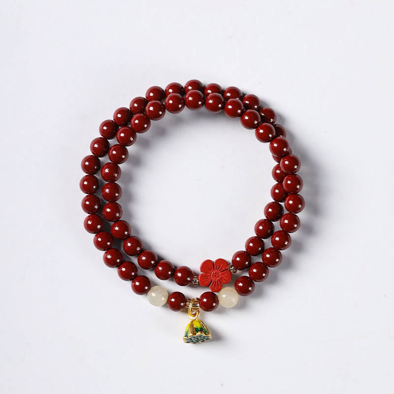 Buddha Stones辰砂 蓮チャーム ダブルラップ 祝福ブレスレット