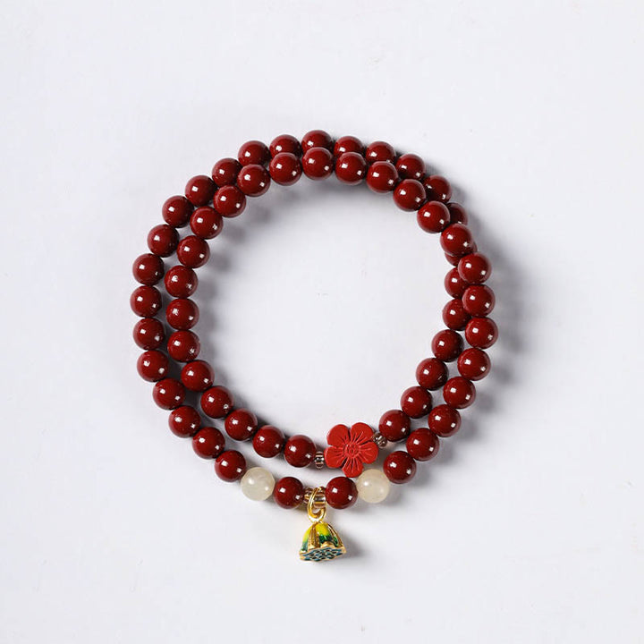 Buddha Stones辰砂 蓮チャーム ダブルラップ 祝福ブレスレット