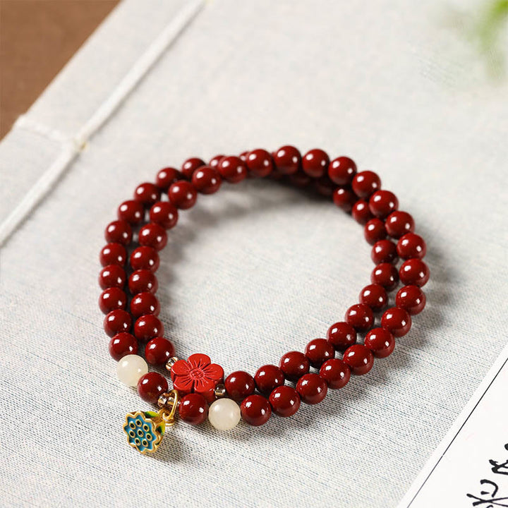 Buddha Stones辰砂 蓮チャーム ダブルラップ 祝福ブレスレット
