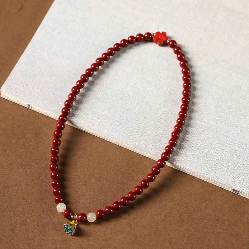 Buddha Stones辰砂 蓮チャーム ダブルラップ 祝福ブレスレット
