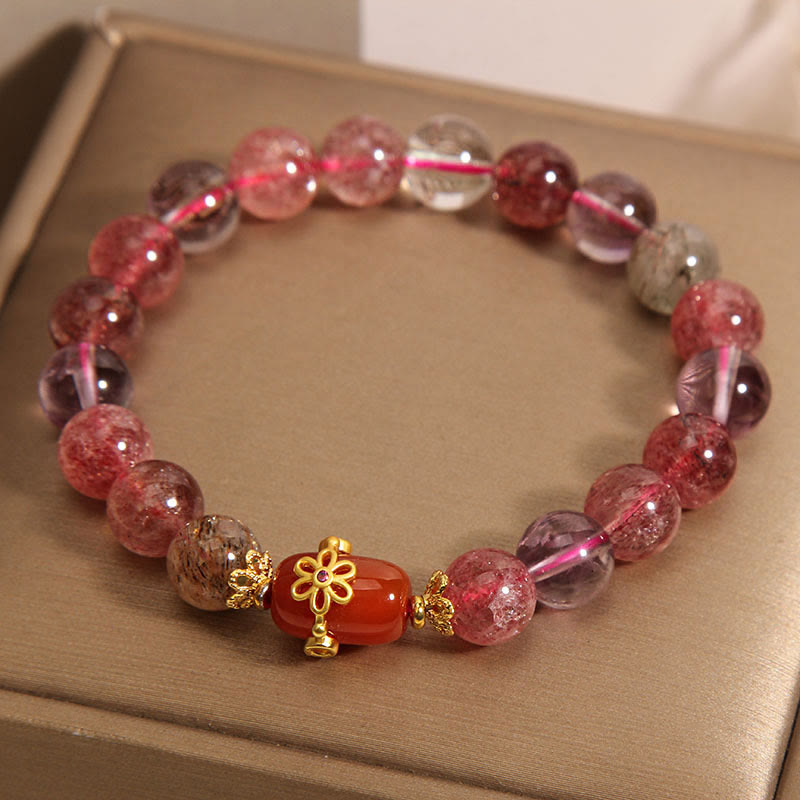 Buddha Stones天然スーパーセブンクリスタル レッドアゲート ポジティブブレスレット