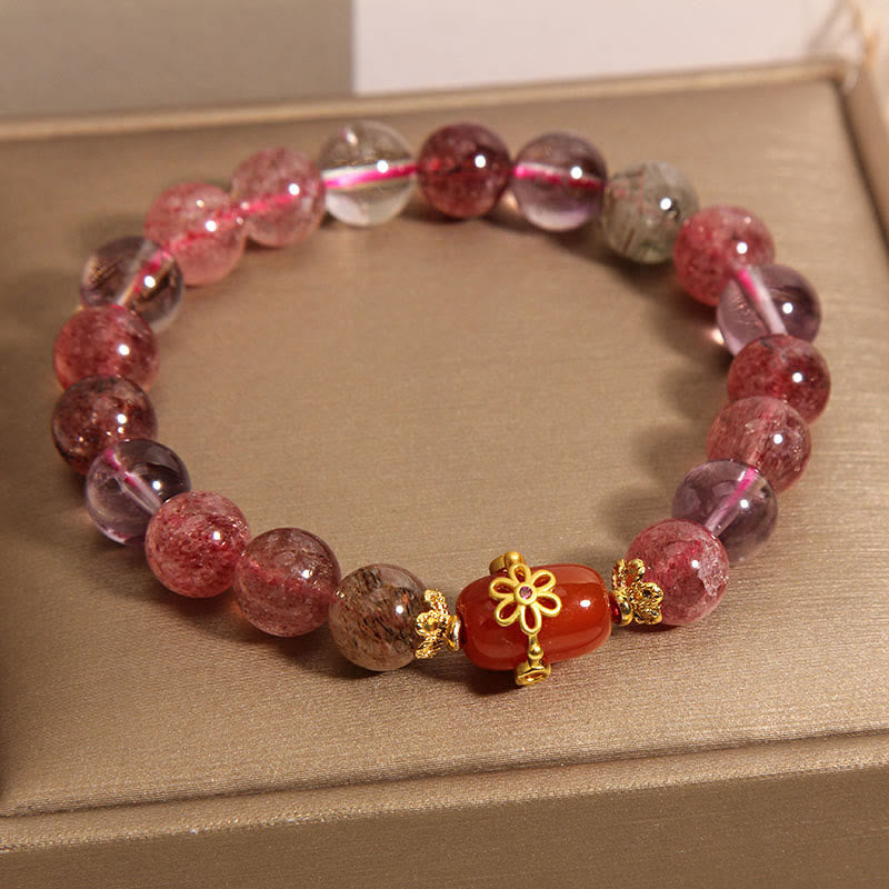 Buddha Stones天然スーパーセブンクリスタル レッドアゲート ポジティブブレスレット