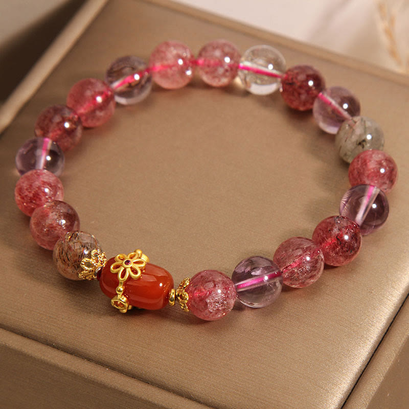Buddha Stones天然スーパーセブンクリスタル レッドアゲート ポジティブブレスレット