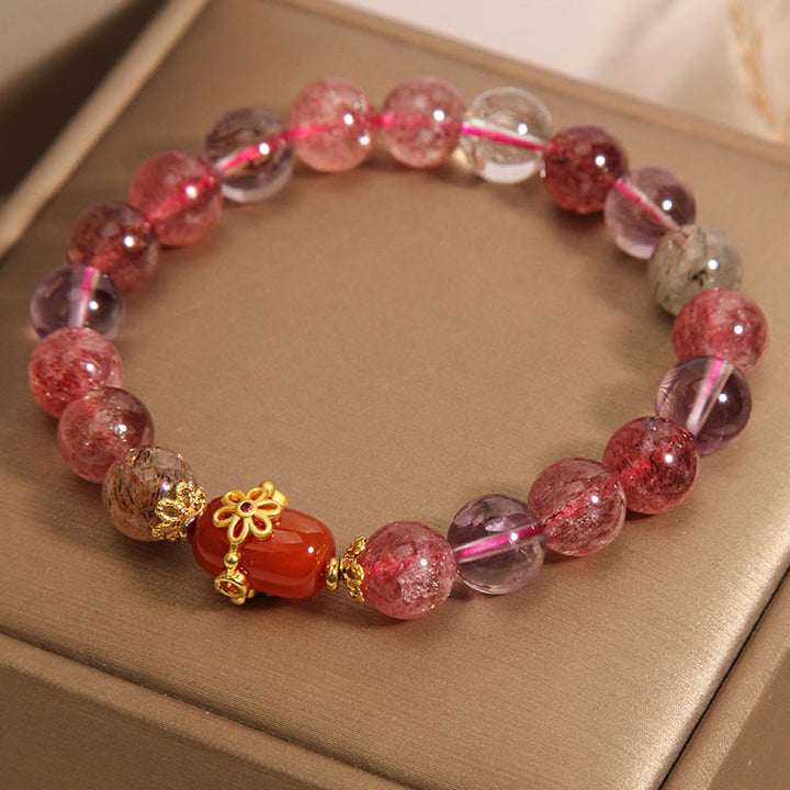 Buddha Stones天然スーパーセブンクリスタル レッドアゲート ポジティブブレスレット
