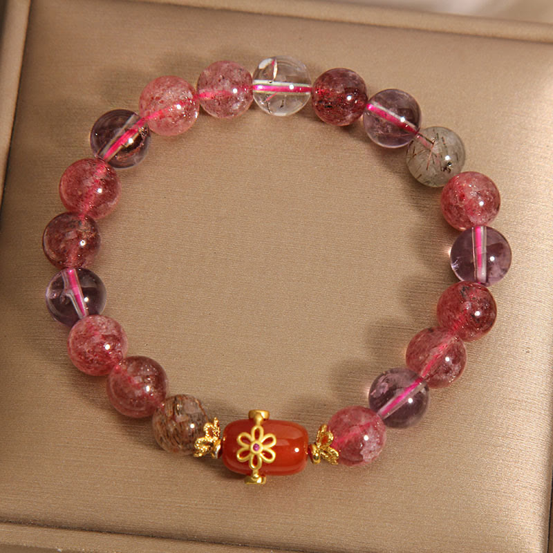 Buddha Stones天然スーパーセブンクリスタル レッドアゲート ポジティブブレスレット