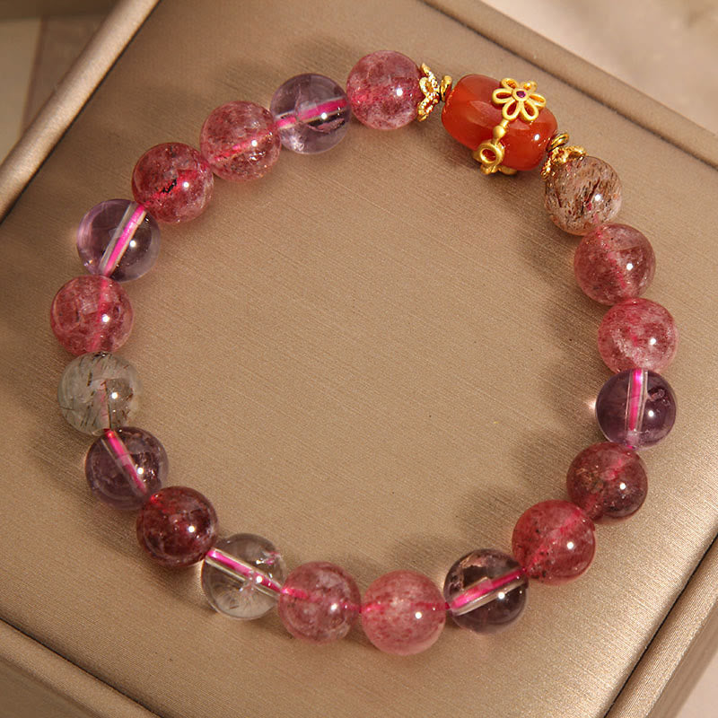 Buddha Stones天然スーパーセブンクリスタル レッドアゲート ポジティブブレスレット