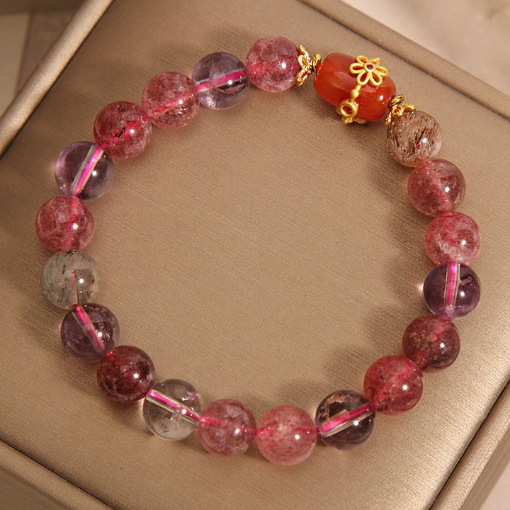 Buddha Stones天然スーパーセブンクリスタル レッドアゲート ポジティブブレスレット