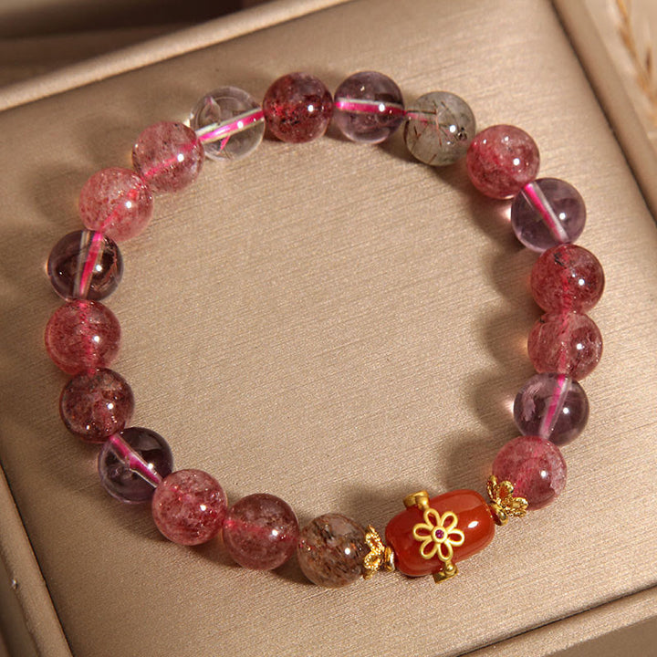 Buddha Stones天然スーパーセブンクリスタル レッドアゲート ポジティブブレスレット
