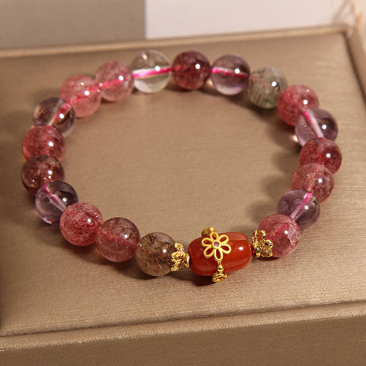 Buddha Stones天然スーパーセブンクリスタル レッドアゲート ポジティブブレスレット