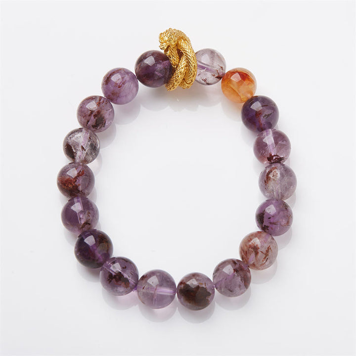 Buddha Stones紫幻銅金メッキ龍智ブレスレット
