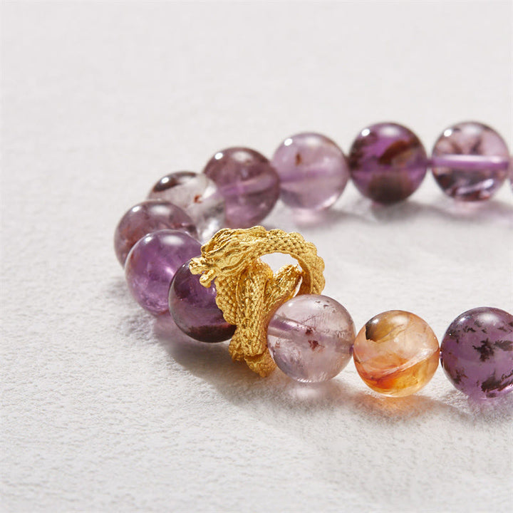 Buddha Stones紫幻銅金メッキ龍智ブレスレット