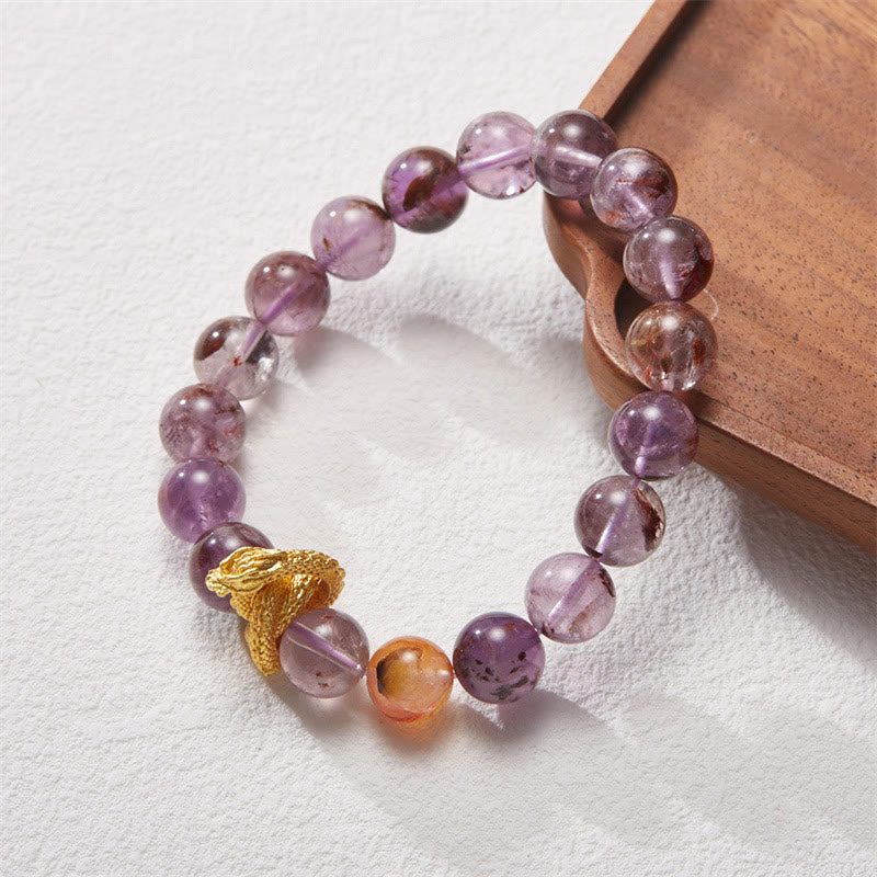 Buddha Stones紫幻銅金メッキ龍智ブレスレット