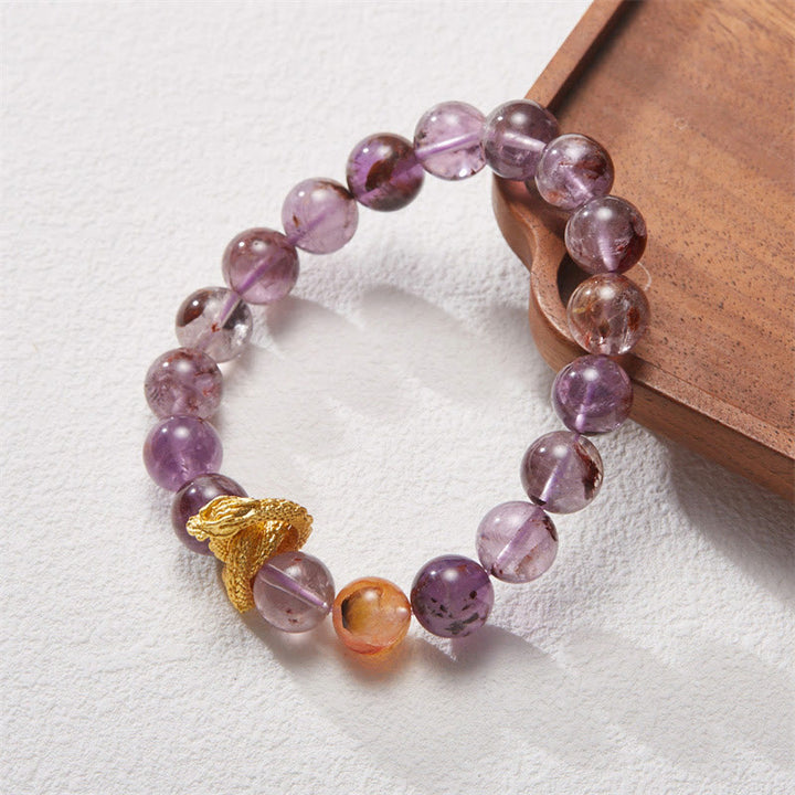 Buddha Stones紫幻銅金メッキ龍智ブレスレット
