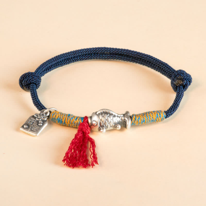 Buddha Stones999 スターリングシルバー赤紐幸運の鯉守護ブレスレット
