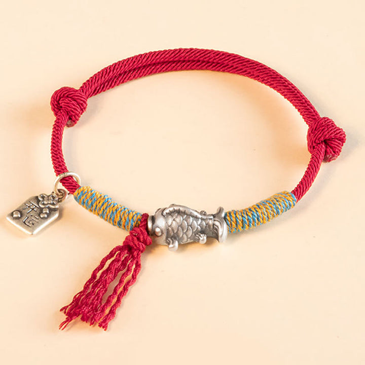 Buddha Stones999 スターリングシルバー赤紐幸運の鯉守護ブレスレット - レッド（手首周り14～18cm） - image 0
