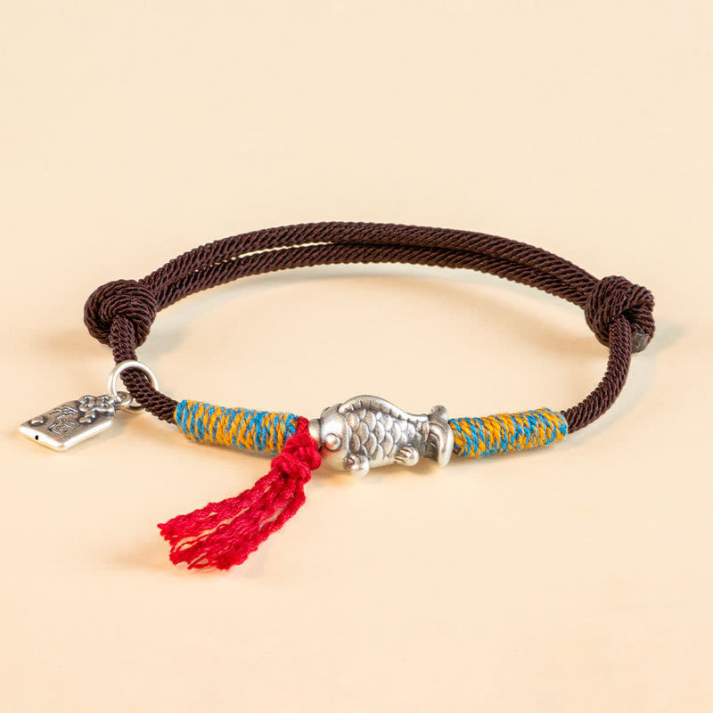 Buddha Stones999 スターリングシルバー赤紐幸運の鯉守護ブレスレット