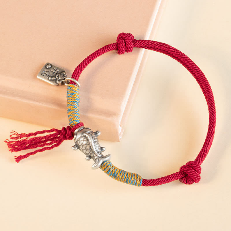 Buddha Stones999 スターリングシルバー赤紐幸運の鯉守護ブレスレット