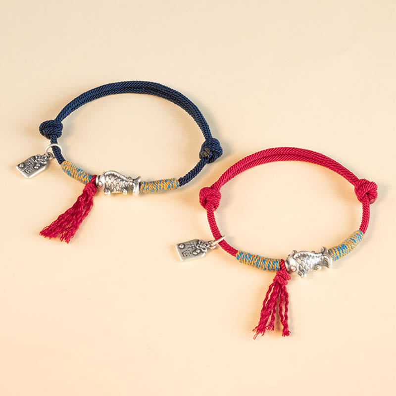 Buddha Stones999 スターリングシルバー赤紐幸運の鯉守護ブレスレット