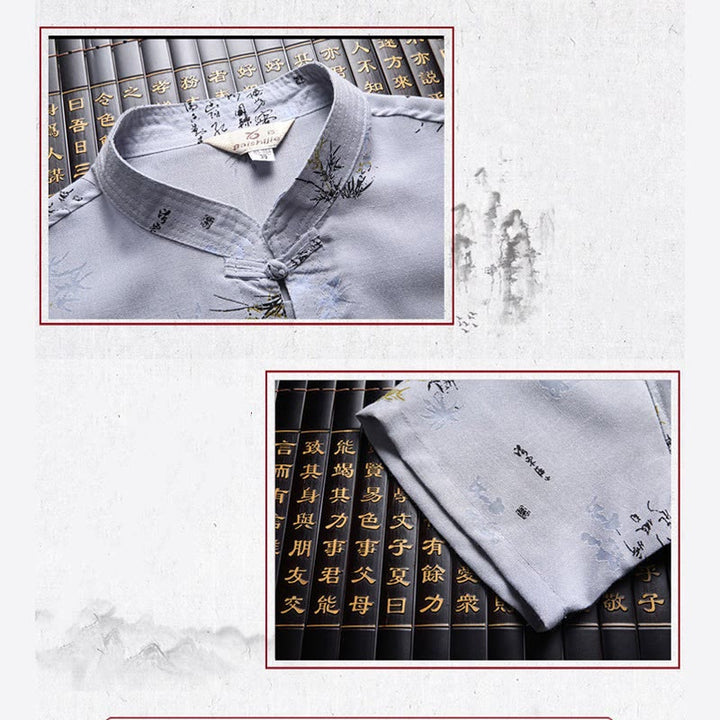 Buddha Stonesカエルボタン フーキャラクター ドラゴン 竹の葉 中国唐装 半袖シャツ リネン ポケット付き - image 11