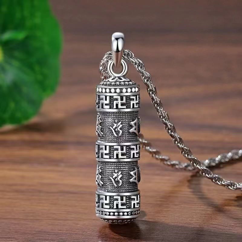 Buddha Stonesオーム・マニ・パドメ・フム卍ツイストチェーン知恵ネックレスペンダント - 六つの真実の言葉ネックレスペンダント（ツイストチェーン付き） - image 1