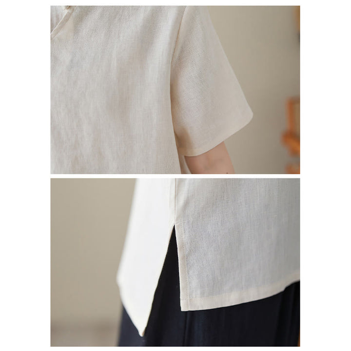 Buddha Stones無地 カエルボタン 半袖 コットンリネン シャツ - image 5