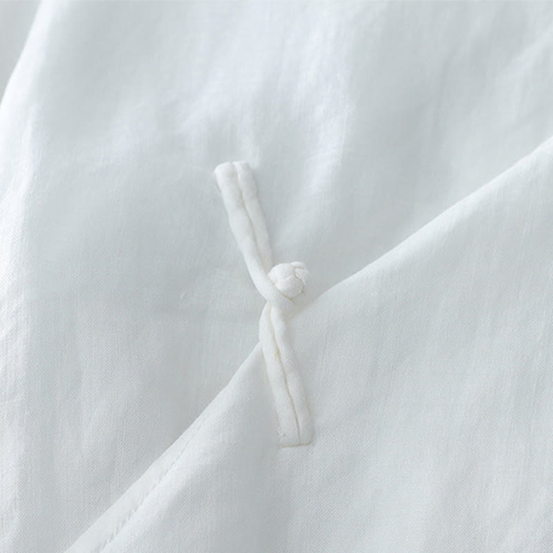 Buddha Stones無地 フロッグボタン 七分袖 ダブルレイヤー コットンリネンシャツ - image 3