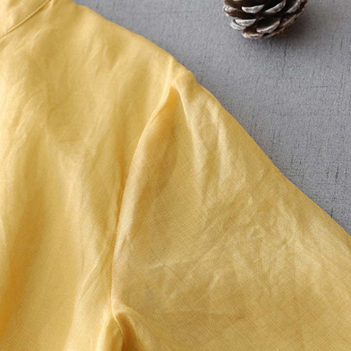 Buddha Stones無地 フロッグボタン 七分袖 ダブルレイヤー コットンリネンシャツ - image 11