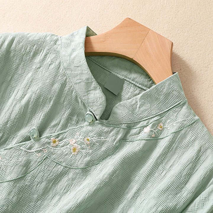 Buddha Stones梅刺繍カエルボタン半袖コットンリネンシャツ - image 14